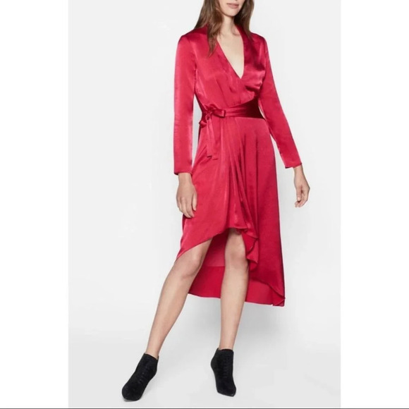 Equipment Adisa Wrap Midi Dress Asymmetric Belted Satin Amaranth Magenta Size 2 - Picture 4 of 16